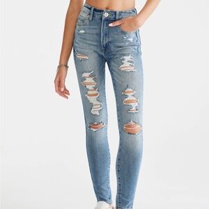 Women's Distressed Blue Super High Rise Jeggings